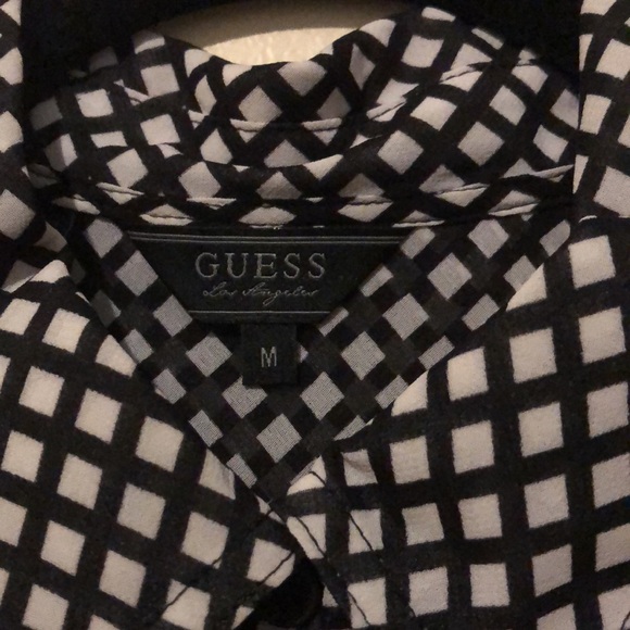 Guess black  Plaid Sheer Chiffon Button Down Top Shirt Blouse M - Picture 2 of 4